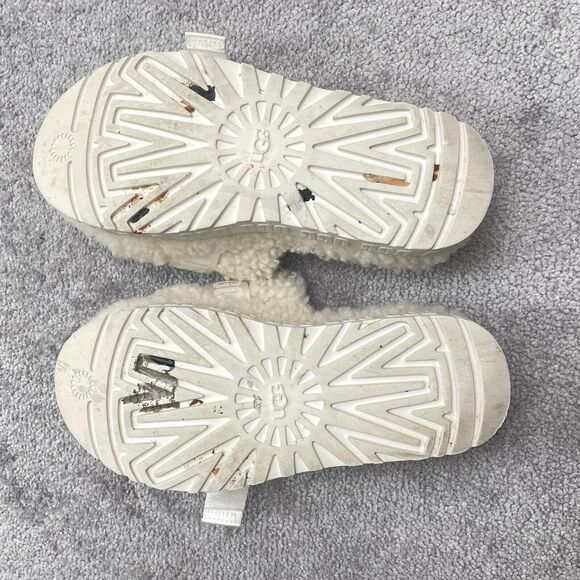 UGG Shearling Paltform Slippers Sandals Womens 8 Cream Lamb Skin Treadlite Wool - Picture 11 of 13